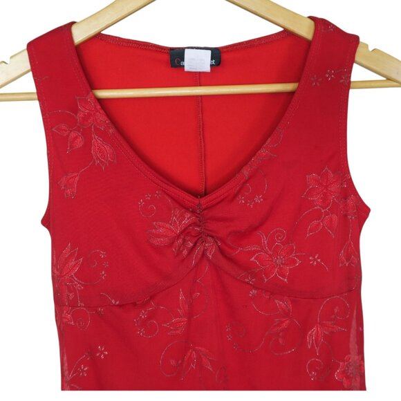 Vintage 90s Candy Rocket Red Floral Ruffle Mini Dress - Picture 5 of 11